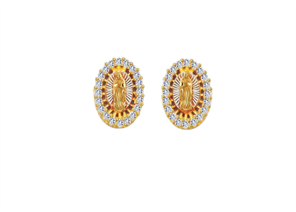 Two Tone Plated Virgin Mary CZ Earring